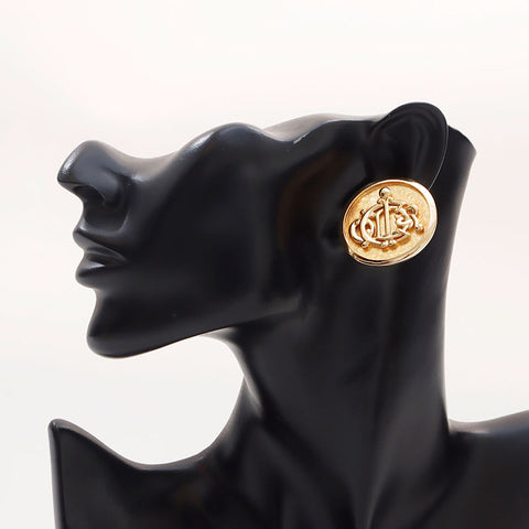 Christian Dior Logo emblem motif circle Earring gold WS14692