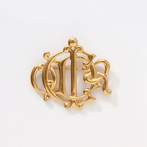 Christian Dior Emblem Motif Brooch gold WS14694