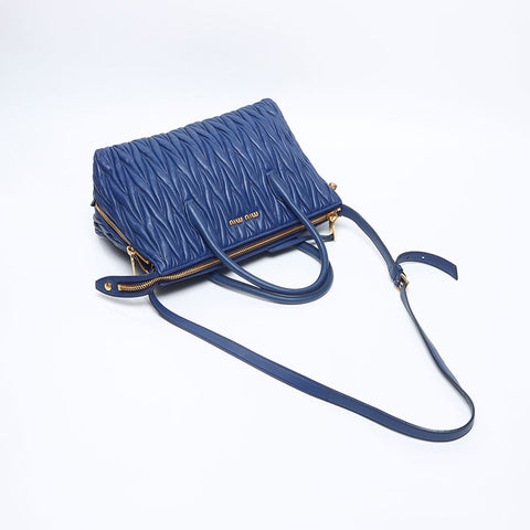 Miu Miu Matelasse 2way Leather Handbag blue WS14697