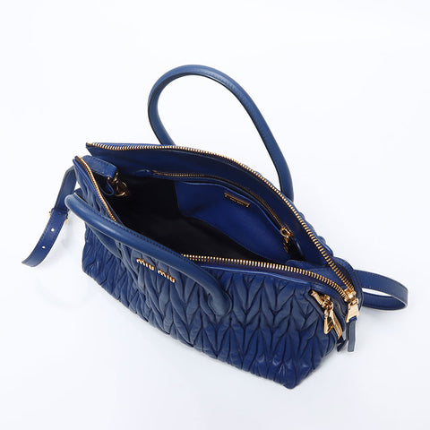 Miu Miu Matelasse 2way Leather Handbag blue WS14697