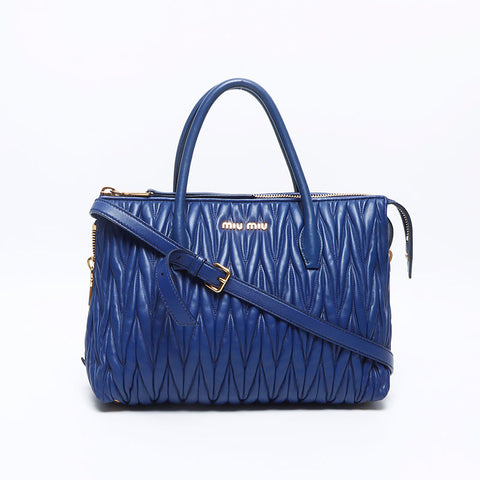 Miu Miu Matelasse 2way Leather Handbag blue WS14697