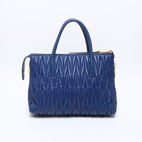 Miu Miu Matelasse 2way Leather Handbag blue WS14697