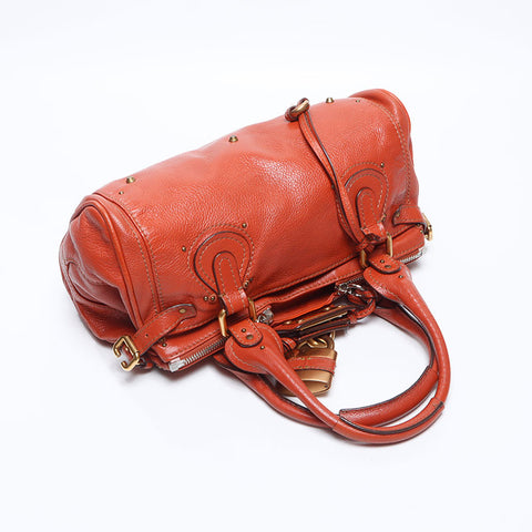 Chloe Paddington Boston Padlock Key Shoulder Bag Orange WS14701
