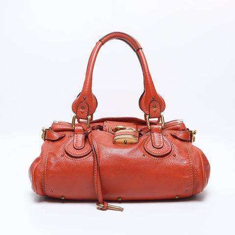 Chloe Paddington Boston Padlock Key Shoulder Bag Orange WS14701