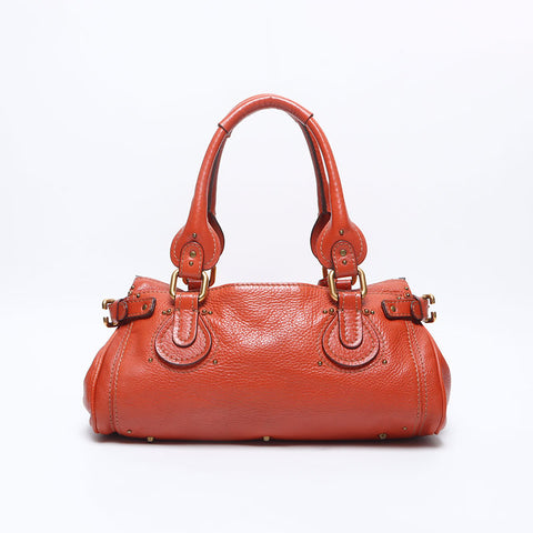 Chloe Paddington Boston Padlock Key Shoulder Bag Orange WS14701