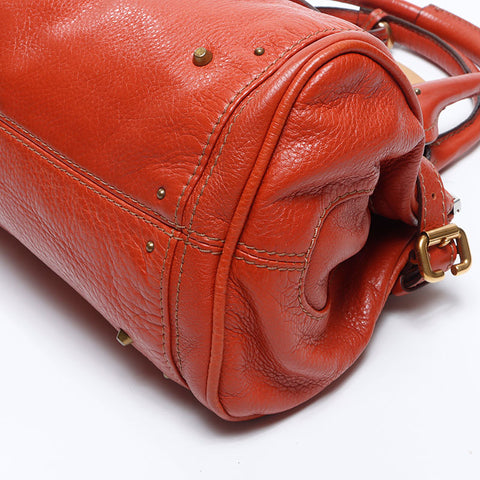 Chloe Paddington Boston Padlock Key Shoulder Bag Orange WS14701