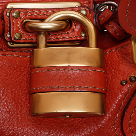 Chloe Paddington Boston Padlock Key Shoulder Bag Orange WS14701