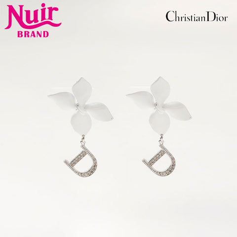 Christian Dior Rhinestone Flower Swing Earring Silver WS14706