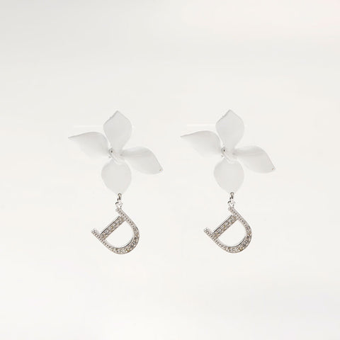 Christian Dior Rhinestone Flower Swing Earring Silver WS14706