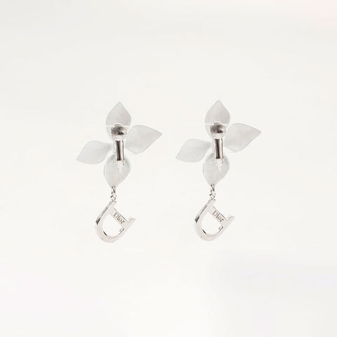 Christian Dior Rhinestone Flower Swing Earring Silver WS14706