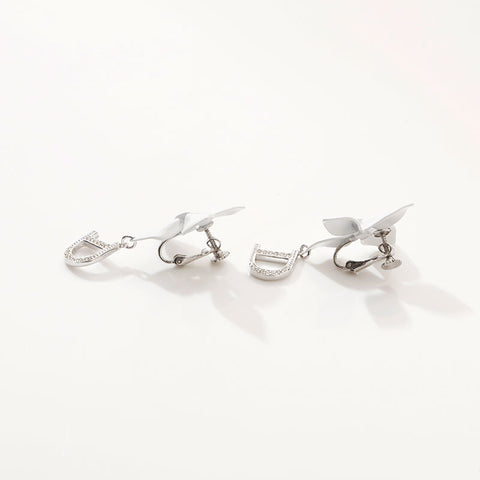 Christian Dior Rhinestone Flower Swing Earring Silver WS14706
