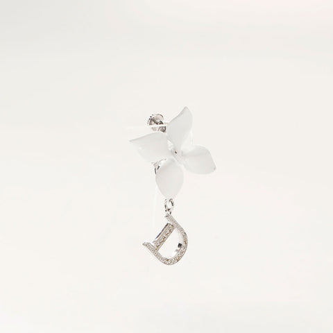 Christian Dior Rhinestone Flower Swing Earring Silver WS14706