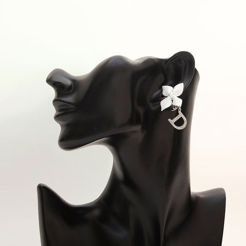 Christian Dior Rhinestone Flower Swing Earring Silver WS14706