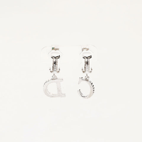 Christian Dior Rhinestone CD Logo Swing Earring Silver WS14709