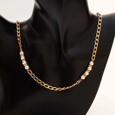 Christian Dior Pearl Rhinestone Long Necklace gold WS14710