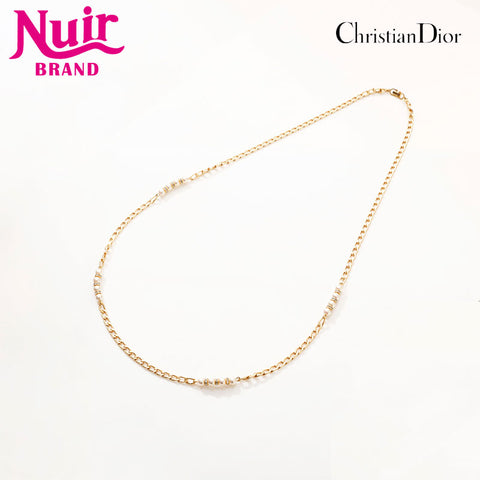 Christian Dior Pearl Rhinestone Long Necklace gold WS14710