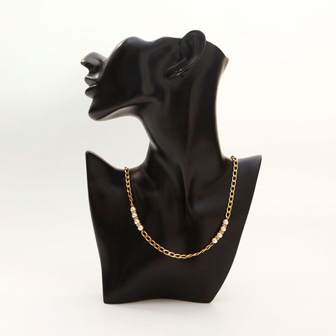 Christian Dior Pearl Rhinestone Long Necklace gold WS14710