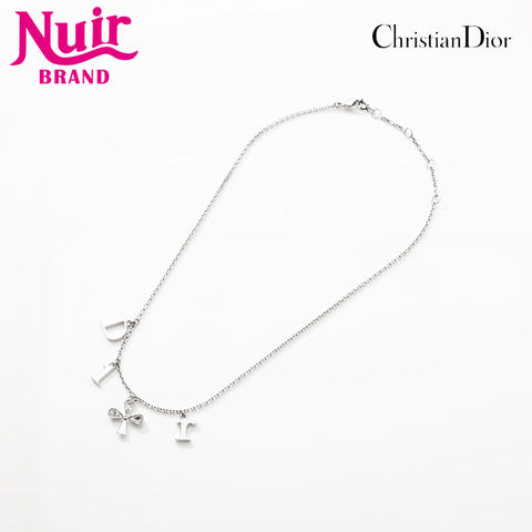 クリスチャンディオール Christian Dior ロゴ ラインストーン クローバー ネックレス シルバー WS14711