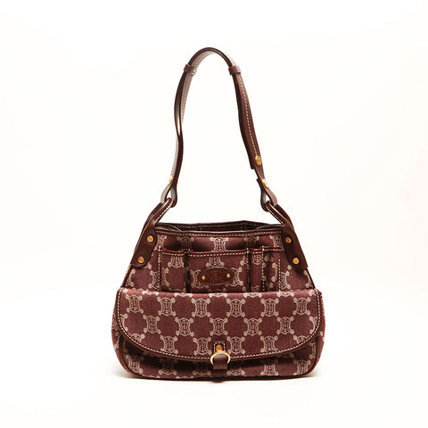 CELINE Canvas Macadam Shoulder Bag Brown WS14717