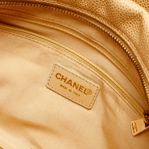 シャネル CHANEL 7番台 2002-2003 キャビアスキン ショルダーバッグ ベージュ WS14718