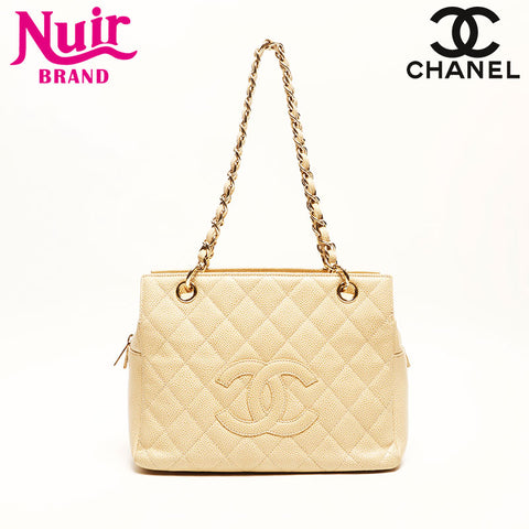 シャネル CHANEL 7番台 2002-2003 キャビアスキン ショルダーバッグ ベージュ WS14718