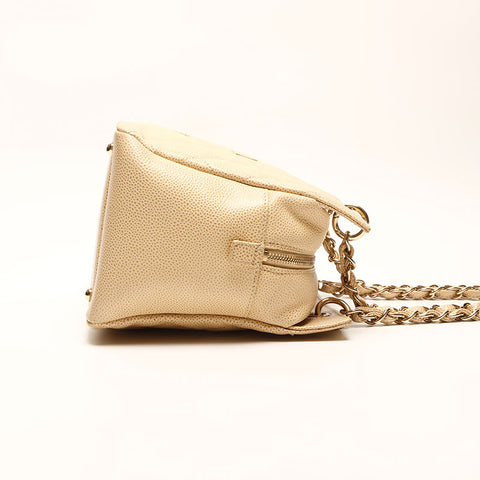 シャネル CHANEL 7番台 2002-2003 キャビアスキン ショルダーバッグ ベージュ WS14718