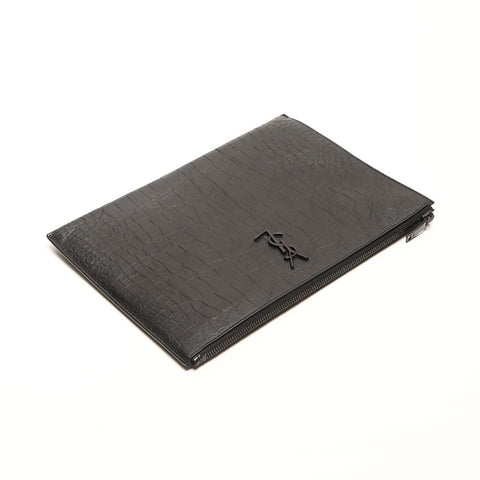 Yves Saint Laurent Yves Saint Laurent geprägtes Ledermonogramm Kupplungstasche Schwarz WS14719