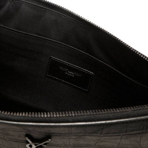 Yves Saint Laurent Yves Saint Laurent geprägtes Ledermonogramm Kupplungstasche Schwarz WS14719