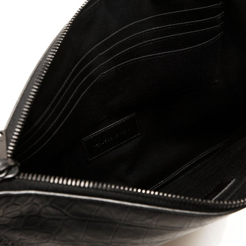 Yves Saint Laurent Yves Saint Laurent geprägtes Ledermonogramm Kupplungstasche Schwarz WS14719