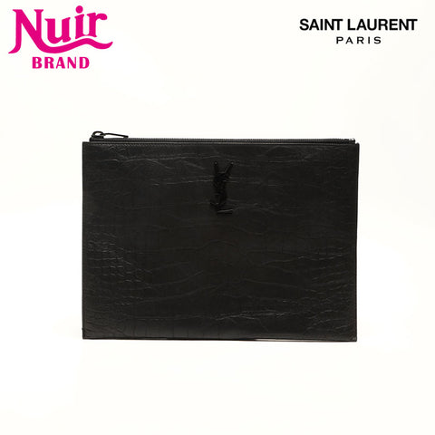 Yves Saint Laurent Yves Saint Laurent geprägtes Ledermonogramm Kupplungstasche Schwarz WS14719