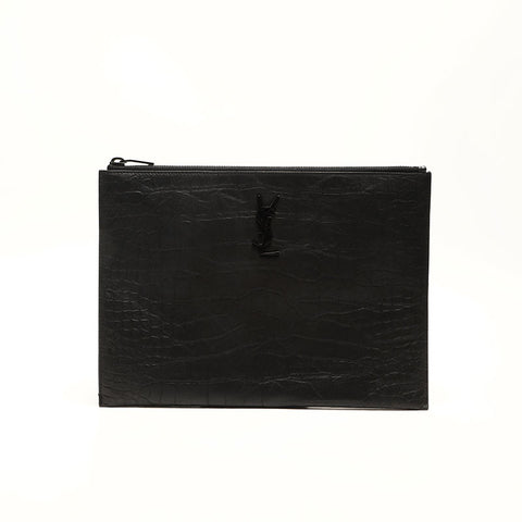 Yves Saint Laurent Yves Saint Laurent geprägtes Ledermonogramm Kupplungstasche Schwarz WS14719