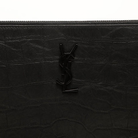 Yves Saint Laurent Yves Saint Laurent geprägtes Ledermonogramm Kupplungstasche Schwarz WS14719
