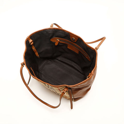 BURBERRY Nylon Canvas Nova Check Tote Bag Brown WS14722