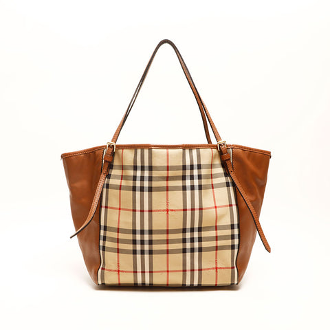 BURBERRY Nylon Canvas Nova Check Tote Bag Brown WS14722