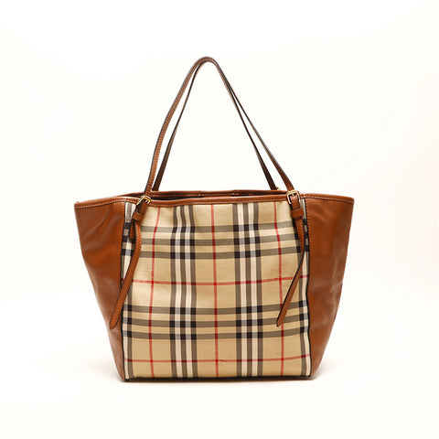 BURBERRY Nylon Canvas Nova Check Tote Bag Brown WS14722