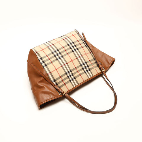 BURBERRY Nylon Canvas Nova Check Tote Bag Brown WS14722