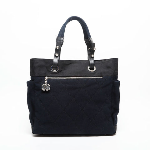 CHANEL 13th Paris Beer Ritz Canvas Handbag Navy WS14727