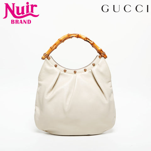 グッチ GUCCI バンブー レザー ハンドバッグ ホワイト WS14730
