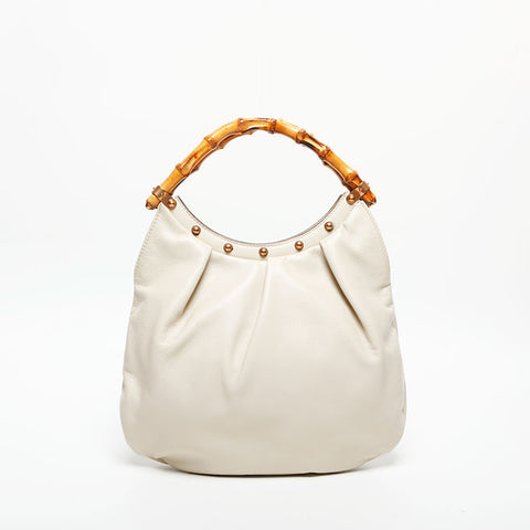 GUCCI Bamboo leather Handbag white WS14730