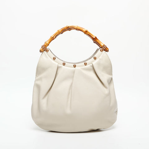 GUCCI Bamboo leather Handbag white WS14730