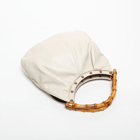 GUCCI Bamboo leather Handbag white WS14730