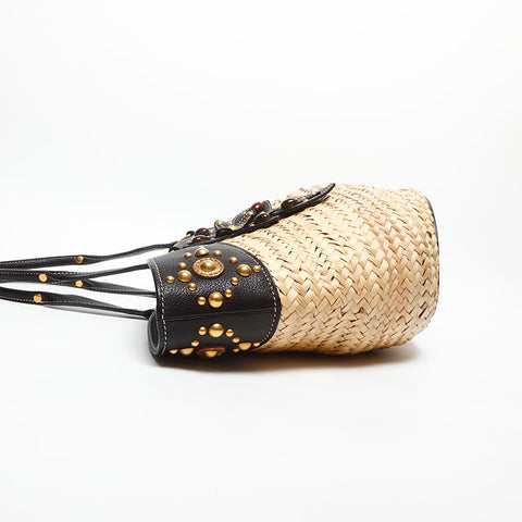 Miu Miu Basket Bag Leather Raffia Basket Shoulder Bag beige WS14731