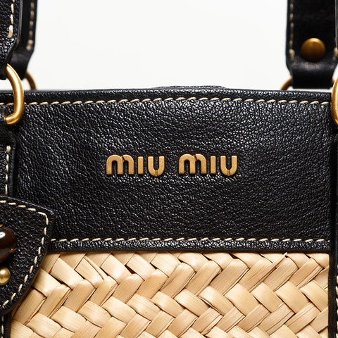 Miu Miu Basket Bag Leather Raffia Basket Shoulder Bag beige WS14731