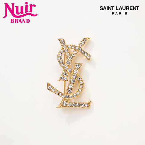 極美品 イヴ・サンローラン YVES SAINT LAURENT YSL ロゴ ラインストーン ブローチ ゴールド WS14736