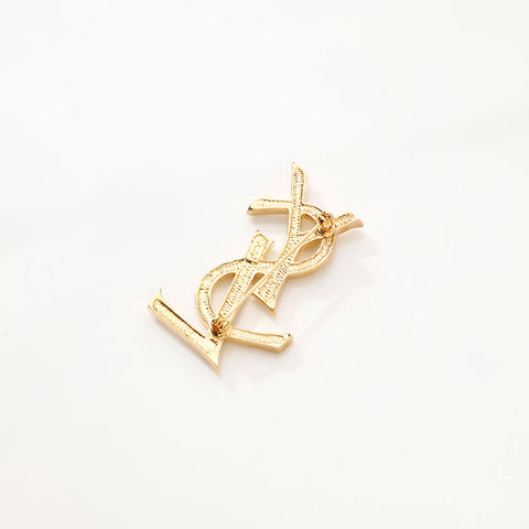 YVES SAINT LAURENT YSL logo rhinestone Brooch gold WS14736