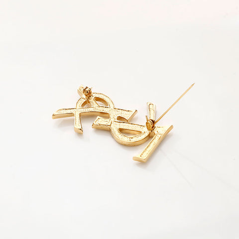 極美品 イヴ・サンローラン YVES SAINT LAURENT YSL ロゴ ラインストーン ブローチ ゴールド WS14736