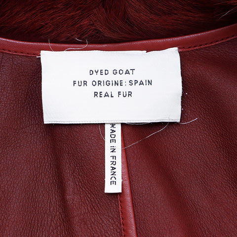 HERMES leather fur Vest wine-red WS1473