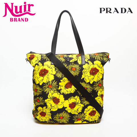 PRADA Flower print yellow nylon Shoulder Bag yellow WS14755
