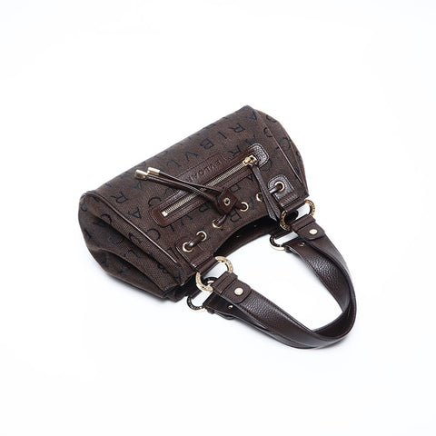 ブルガリ BVLGARI キャンバス ロゴマニア ハンドバッグ ブラウン WS14764
