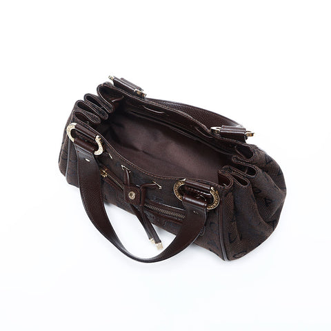 ブルガリ BVLGARI キャンバス ロゴマニア ハンドバッグ ブラウン WS14764